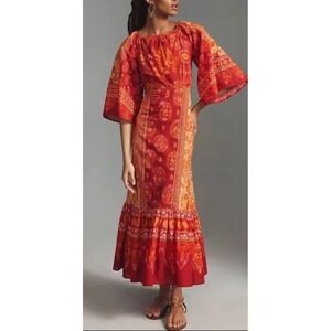 Anthropologie Farm Rio Printed Cutout Tiered-Hem Dress Size M